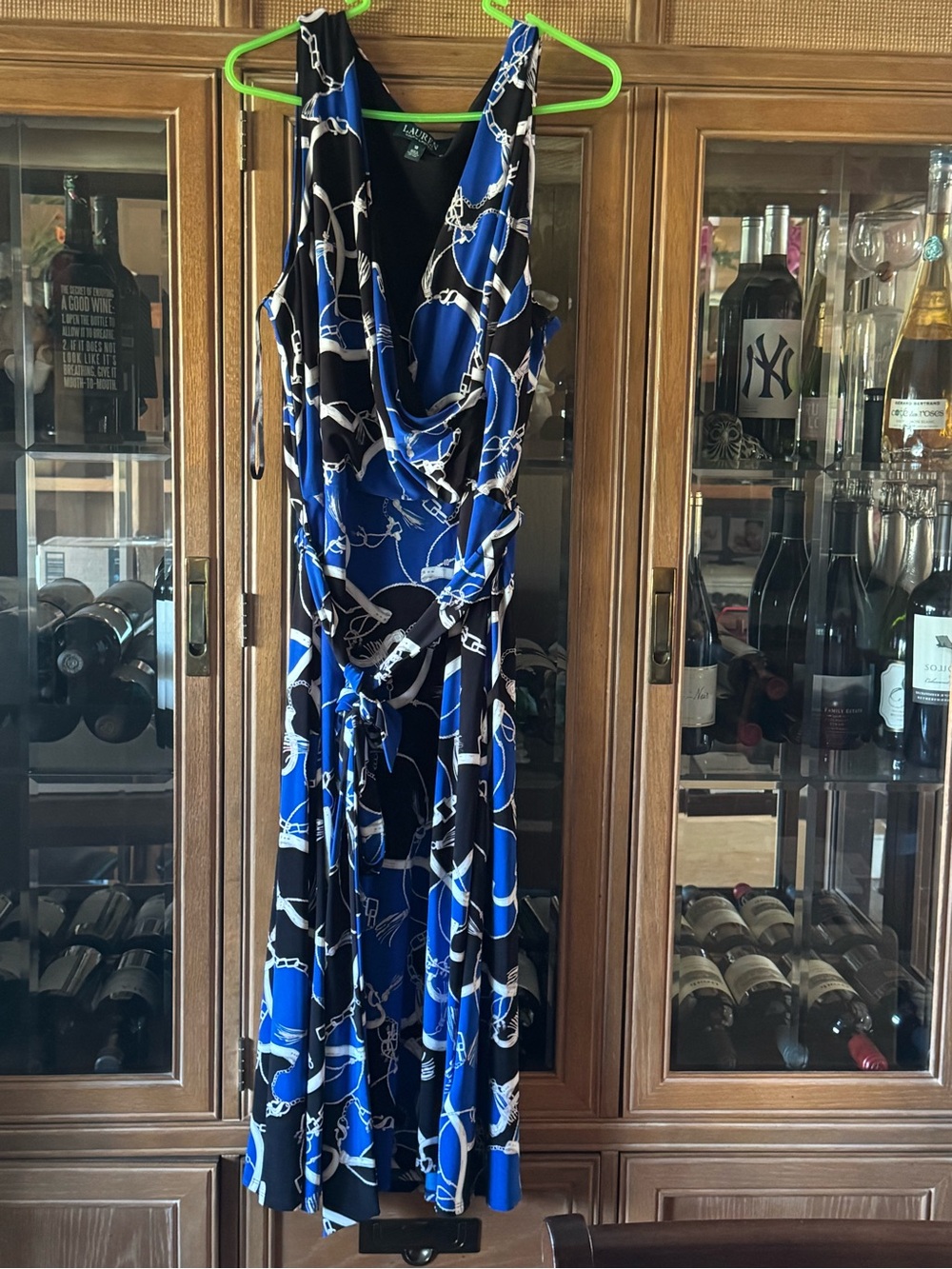 Ralph Lauren Blue & Black Chain-Print Sleeveless Dress
